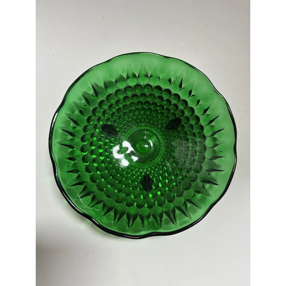 Anchor Hocking Emerald Green Hobnail 3 Footed Candy Dish Bowl Vintage